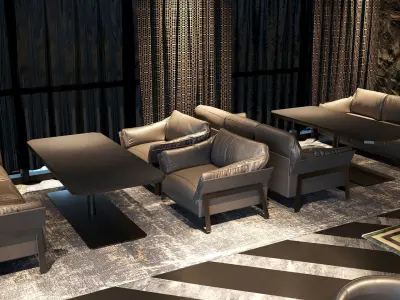 Elegant luxury restaurant lounge interior 3D model