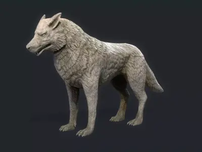  Wolf Statue Low-poly 3D model