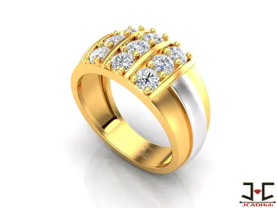 0234 - Luxurious Gold Gents Ring with Diamond - JCADHub 3D print model