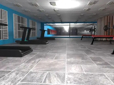 Fitness hall - sports equipment Low-poly 3D model