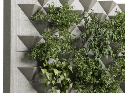 Vertical Wall Garden With concrete - green wall garden set 76 3D model