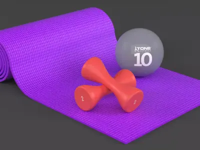 Yoga Mat and Dumbbells 3D model