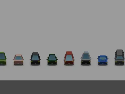 Low Poly Car Set different colored vehicles Low-poly 3D model