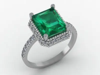 Emerald and diamond ring 3D print model