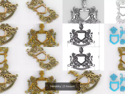Heraldry ornate gold piece of jewelry 3D Model Collection