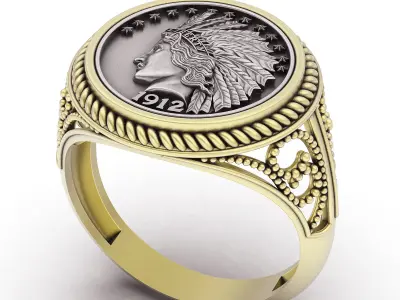 10 dollar indian american coin printable 3d jewelry Ring 3D print model