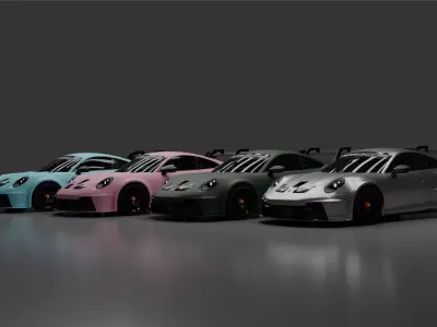 Porsche pack 4 colors Low-poly 3D model