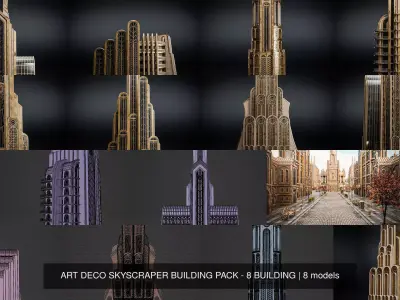 ART DECO SKYSCRAPER BUILDING PACK - 8 BUILDING 3D Model Collection