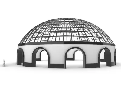 Dome Pavilion with Square Wireframe Structure and Panels v 3 3D model
