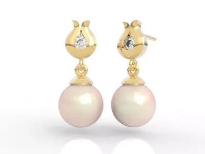 Elegant Tulip Pearl Stud Earrings 3D print model