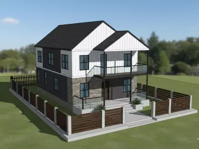 Modern Double-Story House 3D Model  3 Bed   SKP DWG ObJ Free 3D model
