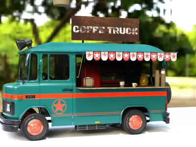 Mercedes 508 L Coffe Truck Low-poly 3D model