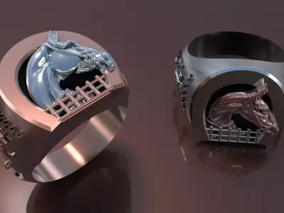 MEN RING HORSESHOE WITH HORSE 3D print model