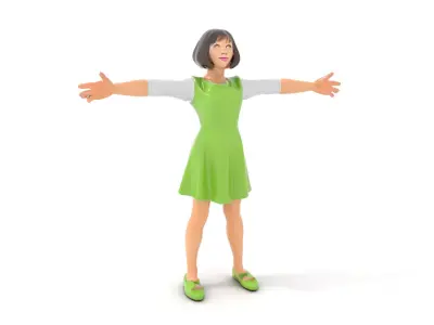 Young Girl in Green Dress Model Pack Low-poly 3D model
