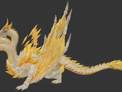 Three headed golden dragon Low-poly 3D model