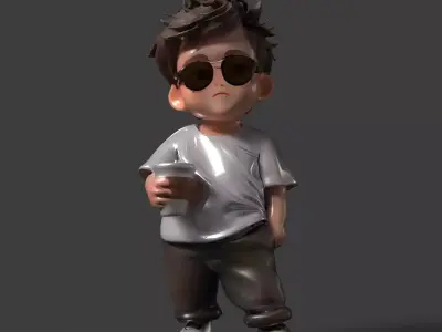 Chinese boy figure  Low-poly 3D model
