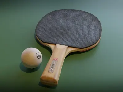 Ping Pong Racket and Ball Set Low-poly 3D model