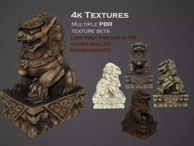 Chinese guardian lion Low-poly 3D model