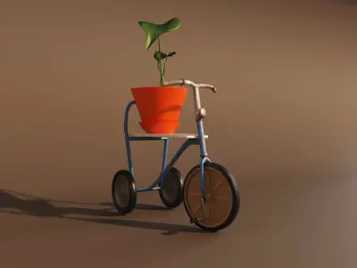 Retro bicycle with  flower pot 3D model