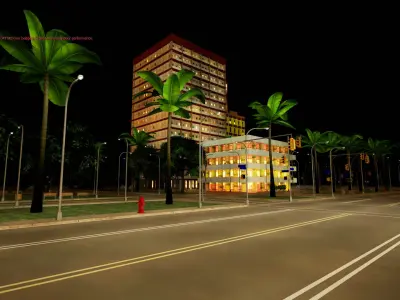 City Downtown Skyscraper Street - Night - Unreal - Lot 01 Low-poly 3D model