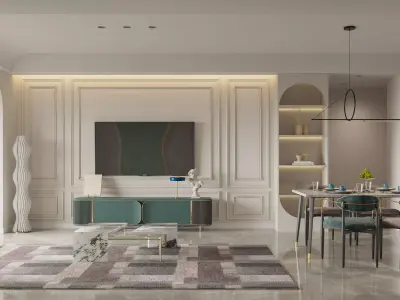 Luxury living room dining room interior scenes 52 3D model