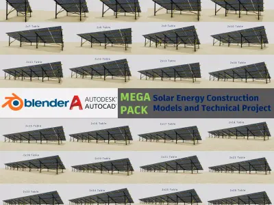 Mega Pack Solar Energy Construction Models and DWG Projects Low-poly 3D model
