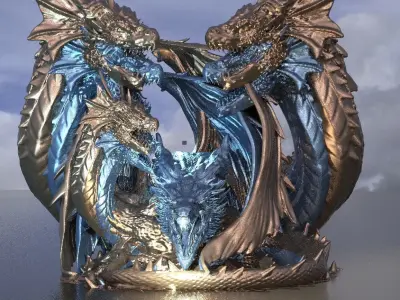 Arthurian Dragon King Statue Set 3 3D model