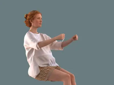 Low poly set of 3D women driving a car 3D model