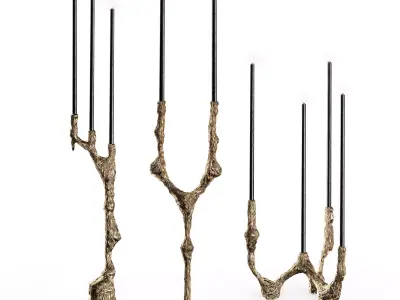 Decorative set of candlesticks with candles 3D model