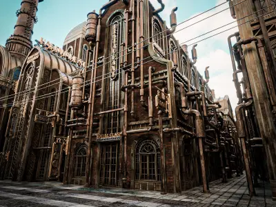 STEAMPUNK INDUSTRIAL BUILDING 6 Low-poly 3D model