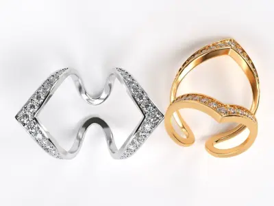 fashionable double gold ring with diamonds 3D print model