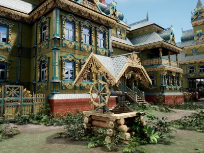 Modular wooden town Low-poly 3D model