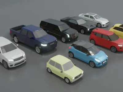 low-poly cars pack - 9 cars Low-poly 3D model