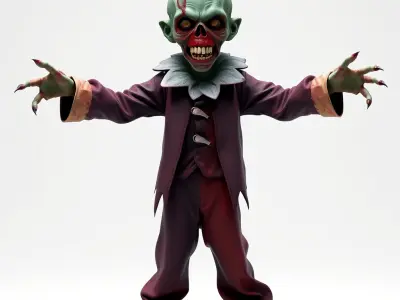 Zombie Clown D Model with PBR Textures and Mixamo Compatibility Low-poly 3D model