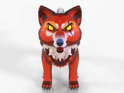 Mystic DOG Kitsune Fox Stylised Cartoon Game Ready Rigged Low-poly 3D model