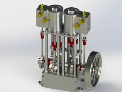 A SIMPLE 2 CYLINDER VERTICAL STEAM ENGINE WITH SLIDE VALVE 3D model