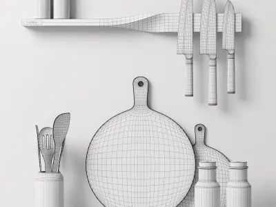 Decor kitchenware rockery shelves Set 91 3D model