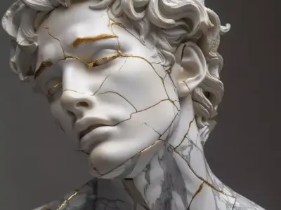Marble Sculpture Gold Cracked Human Figure 3D Model Low-poly 3D model