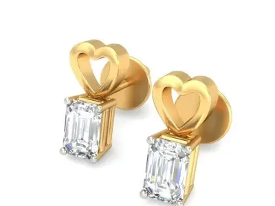 Solitaire Emerald Diamond Earrings 3Dm STL OBJ Render Details 3D print model