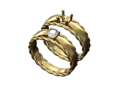 Braided rope pinched shank 5mm solitaire ring US sizes 5to9 3D print model