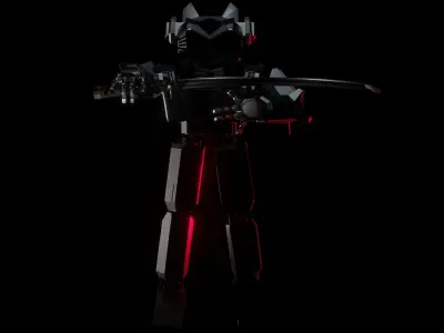 mecha figure holding sword Free low-poly 3D model