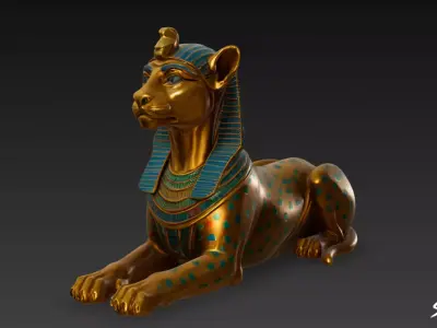 Egyptian Feline Sphinx Statue Low-poly 3D model