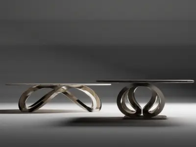 Modern Luxury Coffee Table Loop Metal Base with Marble Top 3D model