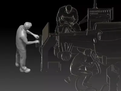 mechanic 3 at work in the garage during the Formula 1 3D print model