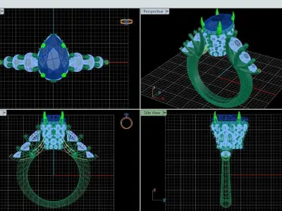 Engagement Ring With Pear and Rounded Diamonds 3D model
