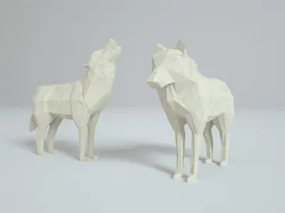 Low Poly Paper Wolves Low-poly 3D model