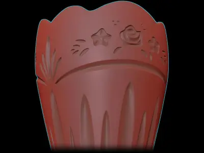 Vase with floral carving ornament and lilac flowers 3D model