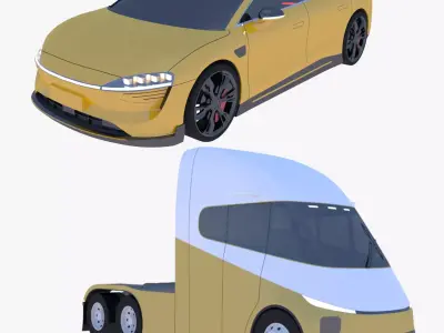 Future semitruck and Luxeed S7 car 3D Model Pack