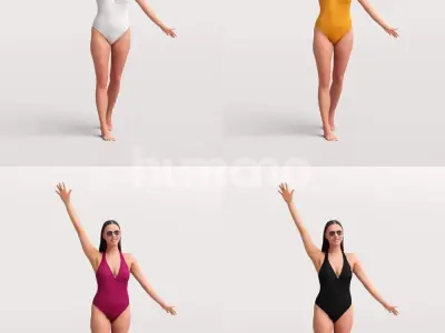 Humano Beautiful Woman standing in swimsuit pool-2511-050-7610 3D model