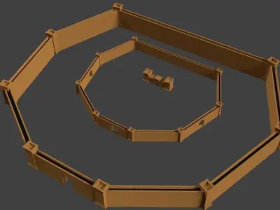 Low-Poly Medieval Semi Castle Village Fortress Style Low-poly 3D model